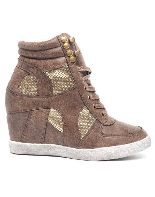 Basket montante style street Ideal brun strass doré
