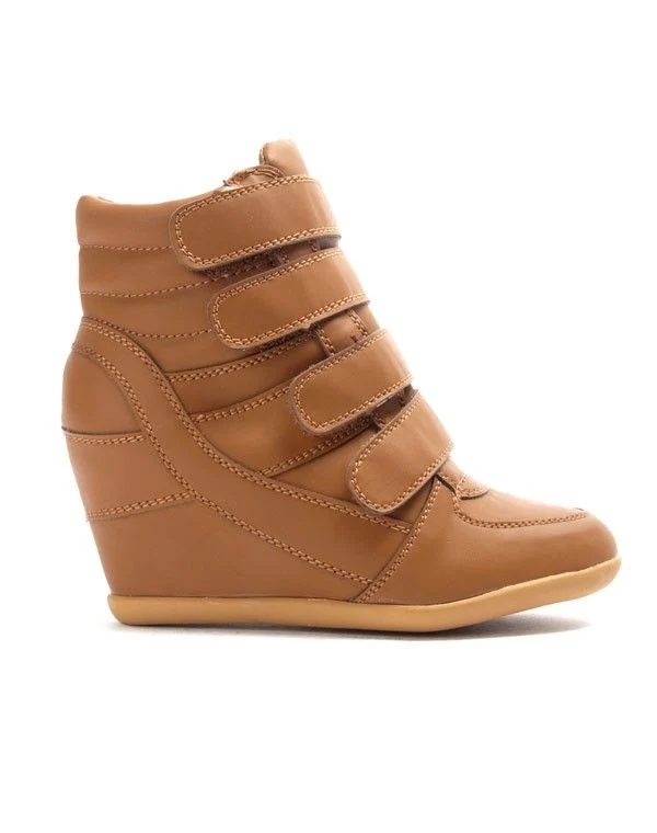 Chaussures femme Bo'aime: Basket compensé - camel