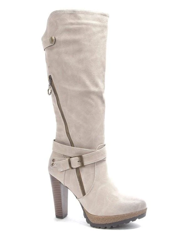 Chaussure femme Sinly: Botte à talon beige