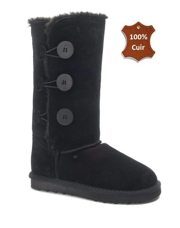 Chaussure femme Farasion: Botte fourrée en CUIR noire