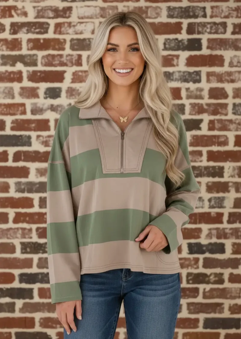 Olive green & brown 1/4 zip