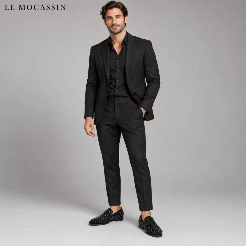 Mocassins Vernis Noirs Pour Hommes À Piques