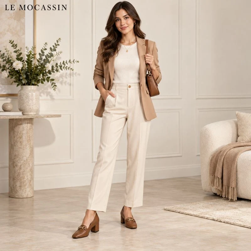 Mocassins Vintage À Talons Et Chaînettes En Cuir Pour Femmes