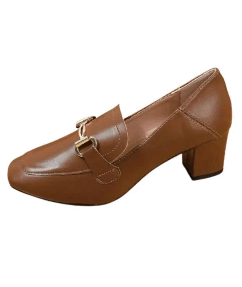 Mocassins Vintage À Talons Et Chaînettes En Cuir Pour Femmes