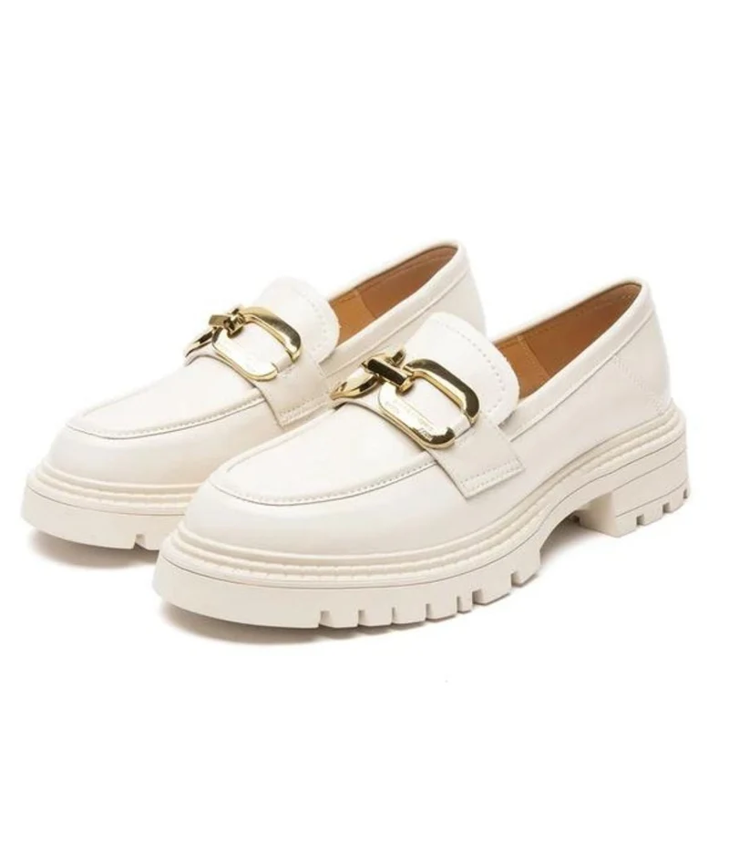 Mocassins Vernis À Semelle Épaisse et Grosse Boucle