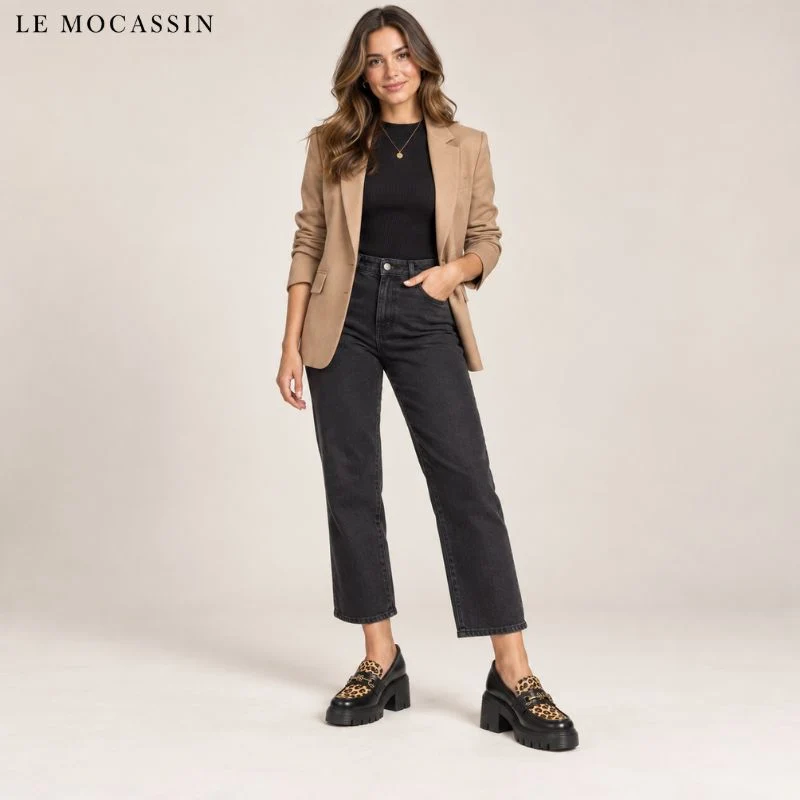 Mocassins Style British Avec Imprimé Léopard Et Boucles Dorées