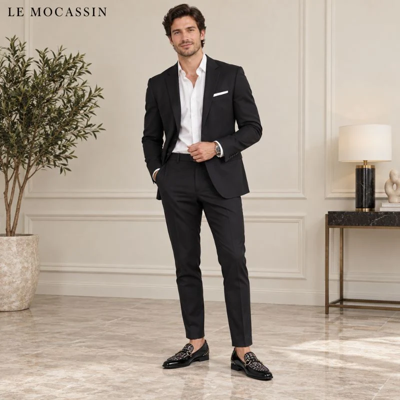 Mocassins Vernis De Luxe À Paillettes Pour Hommes