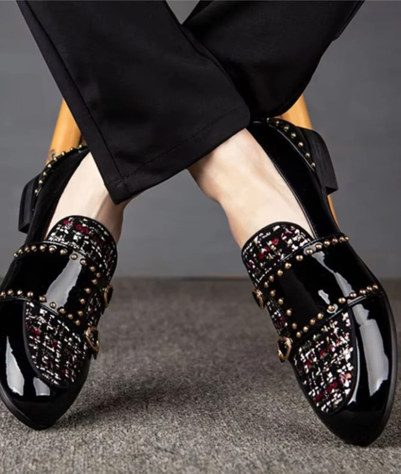 Mocassins Vernis De Luxe À Paillettes Pour Hommes