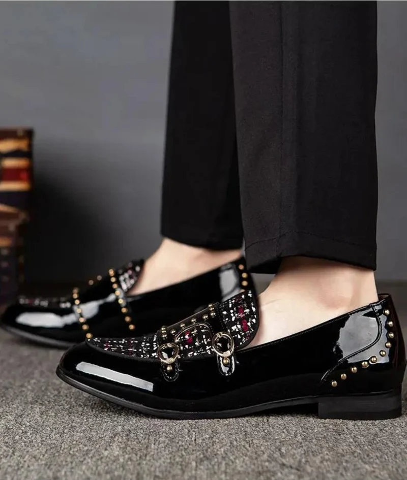 Mocassins Vernis De Luxe À Paillettes Pour Hommes