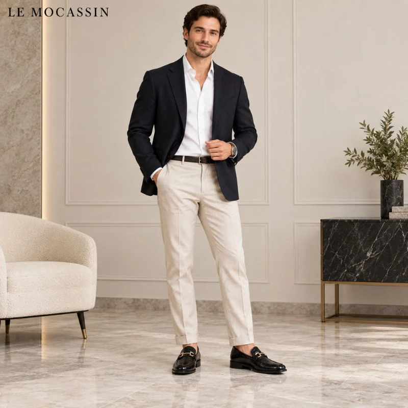 Mocassins Vernis Noir Et Doré Pour Hommes
