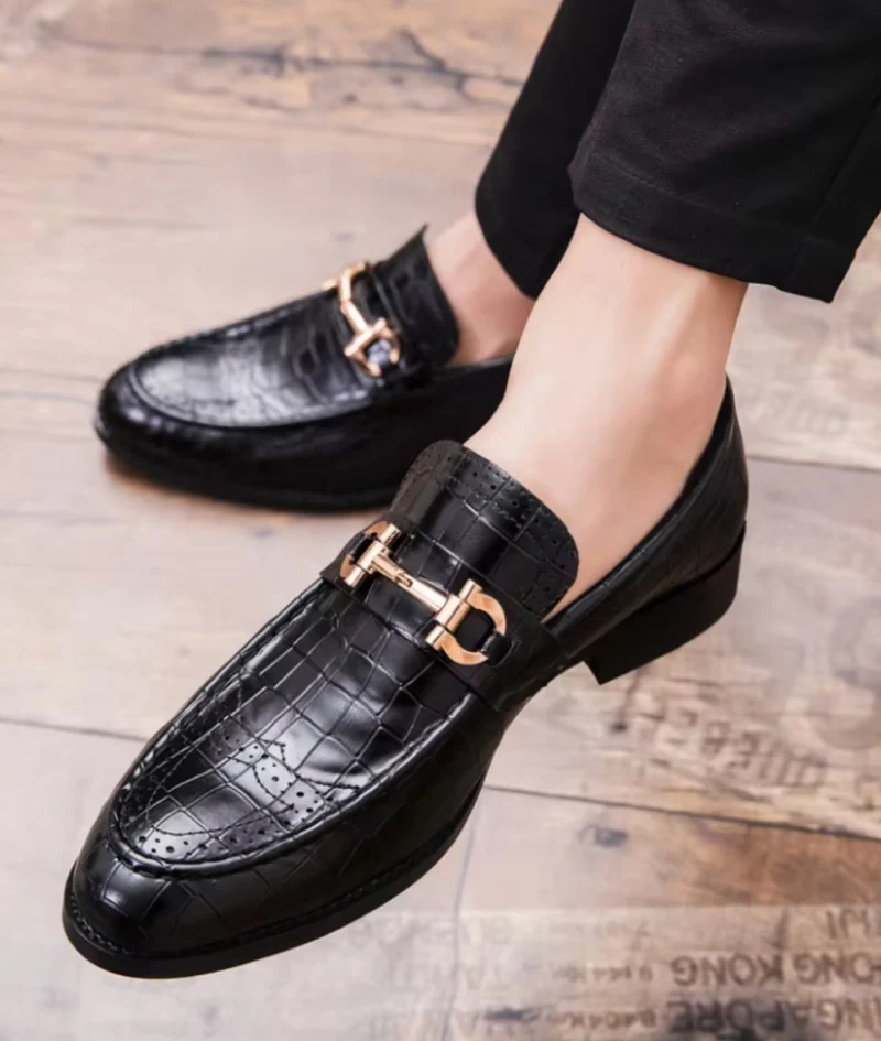 Mocassins Vernis Noir Et Doré Pour Hommes