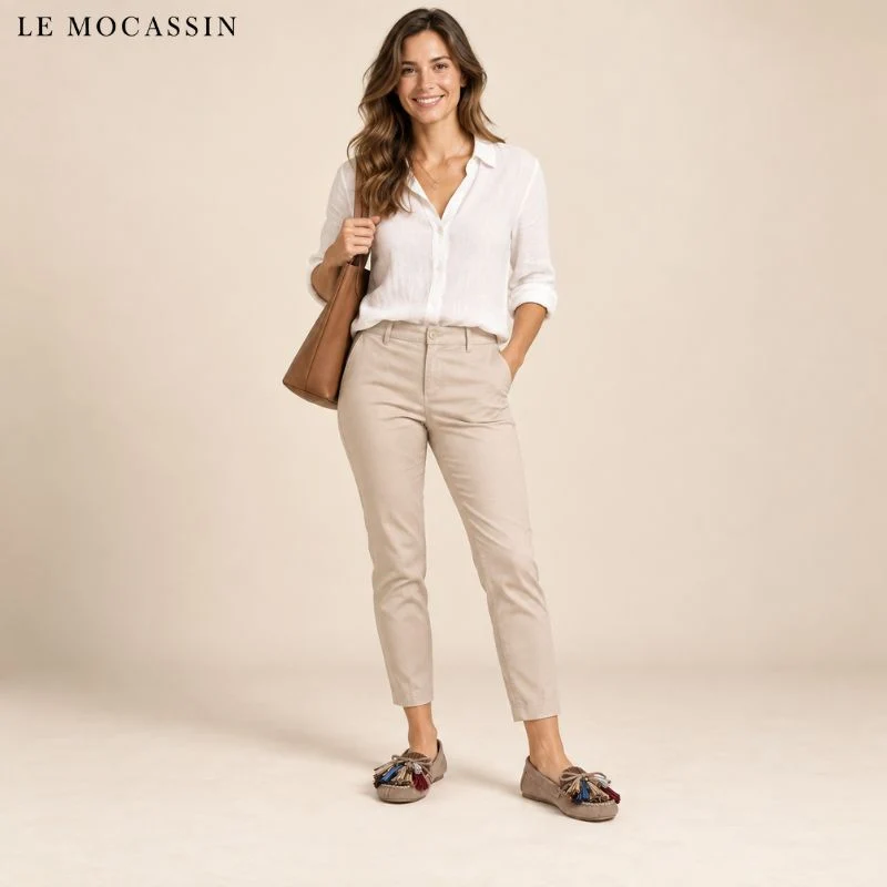 Mocassins style vintage à glands et motifs colorés en cuir pour femme