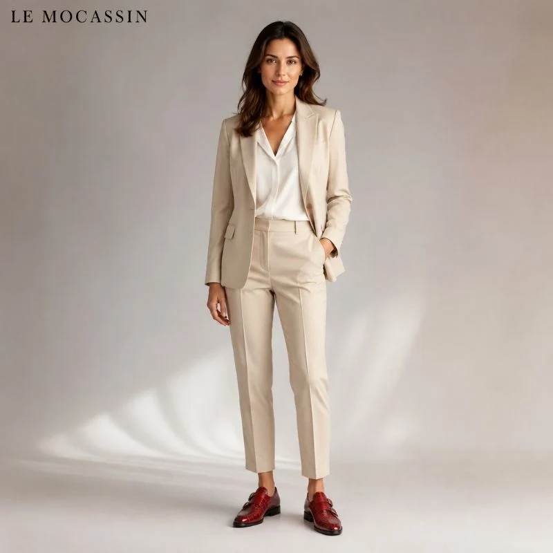 Mocassins En Cuir Vernis Rouge Grain Crocodile