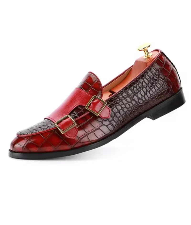 Mocassins En Cuir Vernis Rouge Grain Crocodile