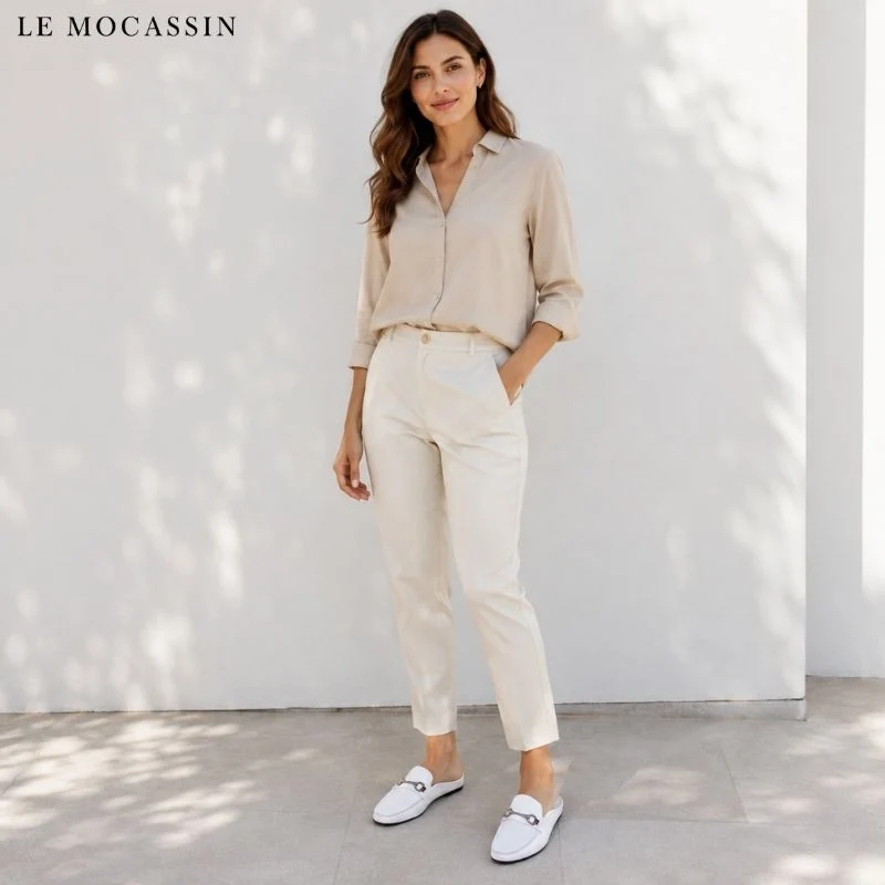 Mocassins Souples Perforés En Cuir Blanc