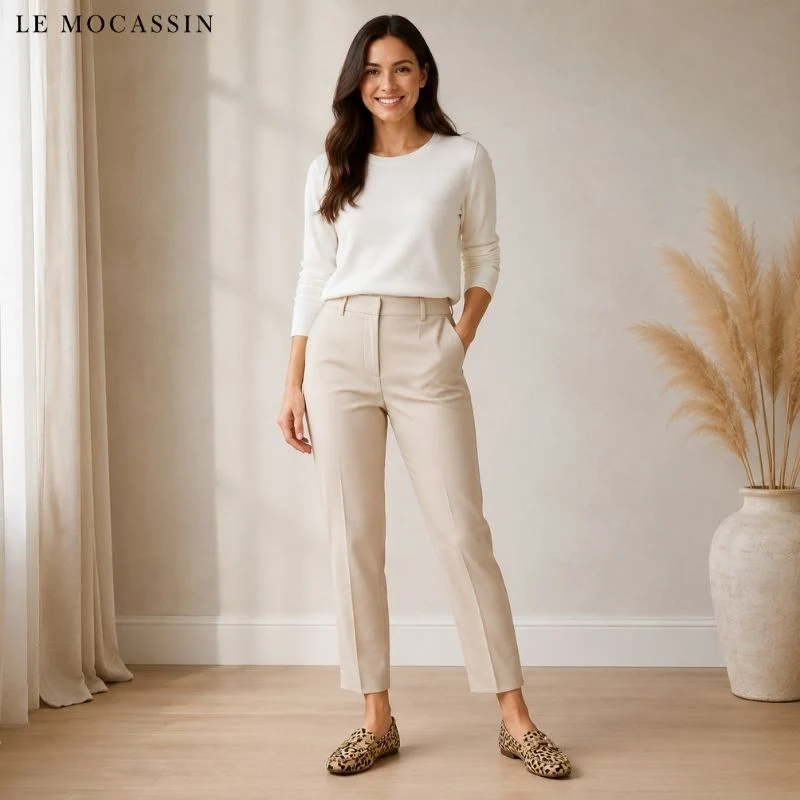 Mocassins Souples Imprimé Léopard Avec Anneaux En Strass