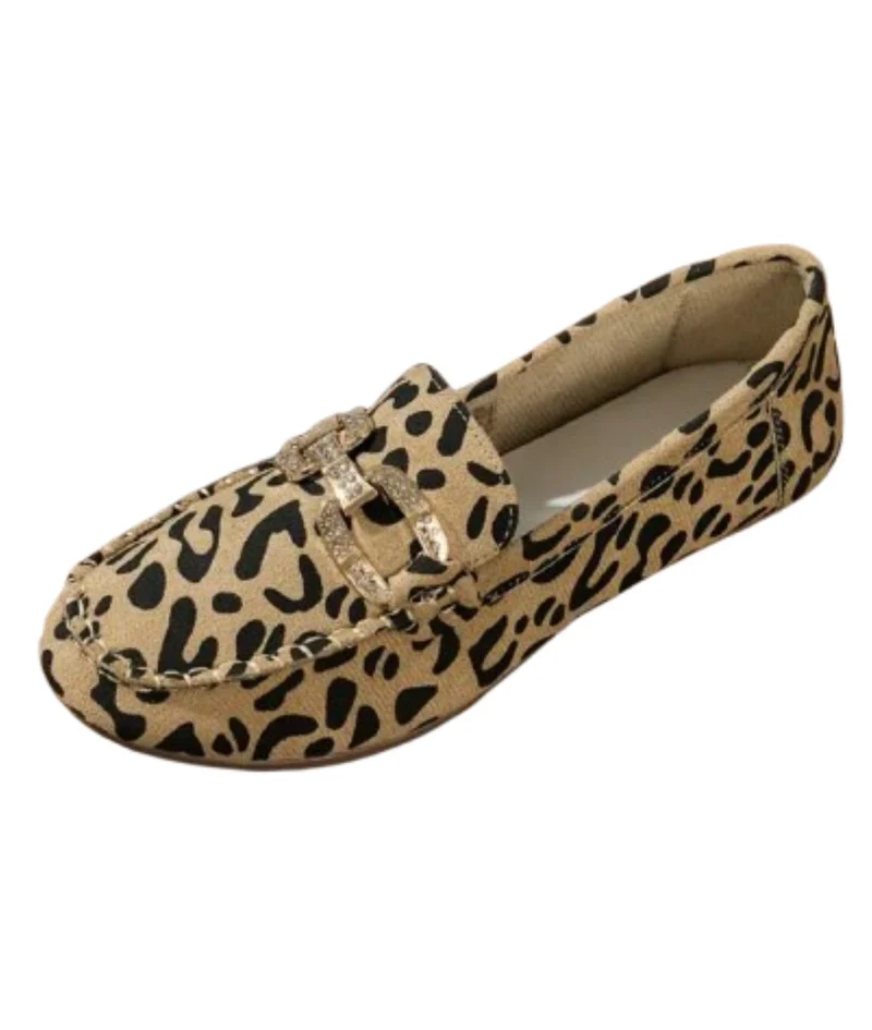 Mocassins Souples Imprimé Léopard Avec Anneaux En Strass