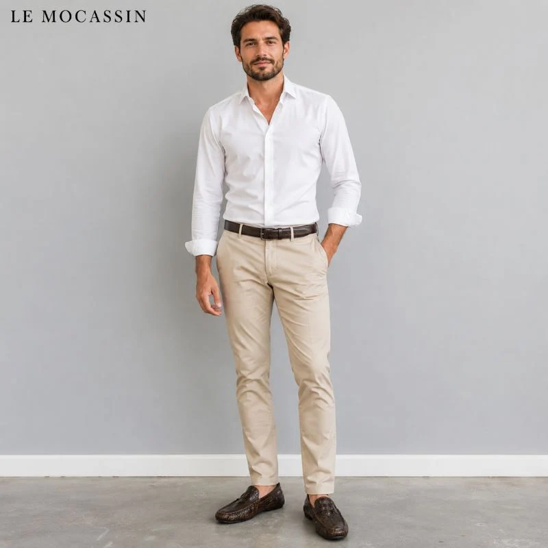 Mocassins En Cuir Véritable À Motifs Crocodile