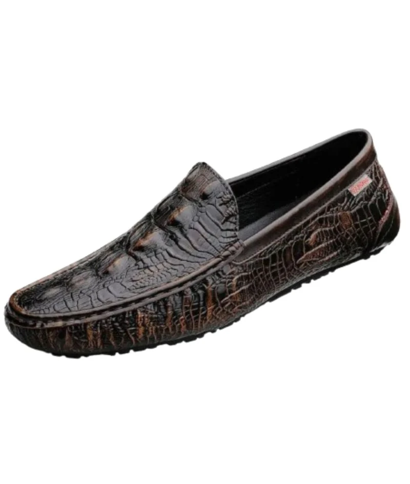 Mocassins En Cuir Véritable À Motifs Crocodile