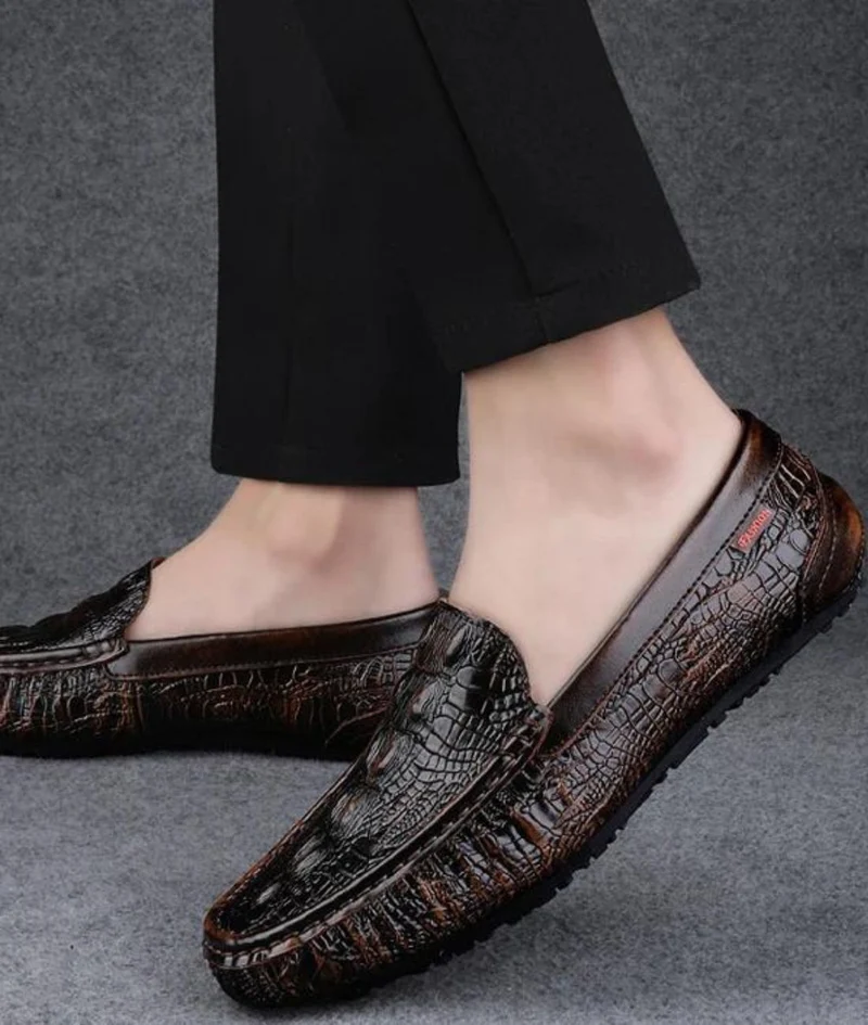 Mocassins En Cuir Véritable À Motifs Crocodile