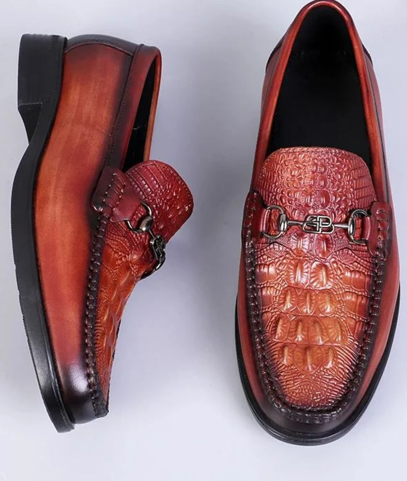 Mocassins Vernis Effet Crocodile De Luxe Pour Homme