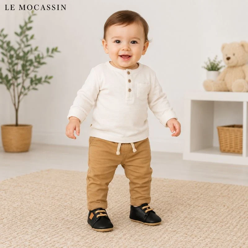 Mocassins Unis À Enfiler En Cuir Synthétique Pour Bébé