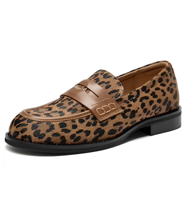 Mocassins Beiges À Semelle Plateforme Avec Motif Léopard