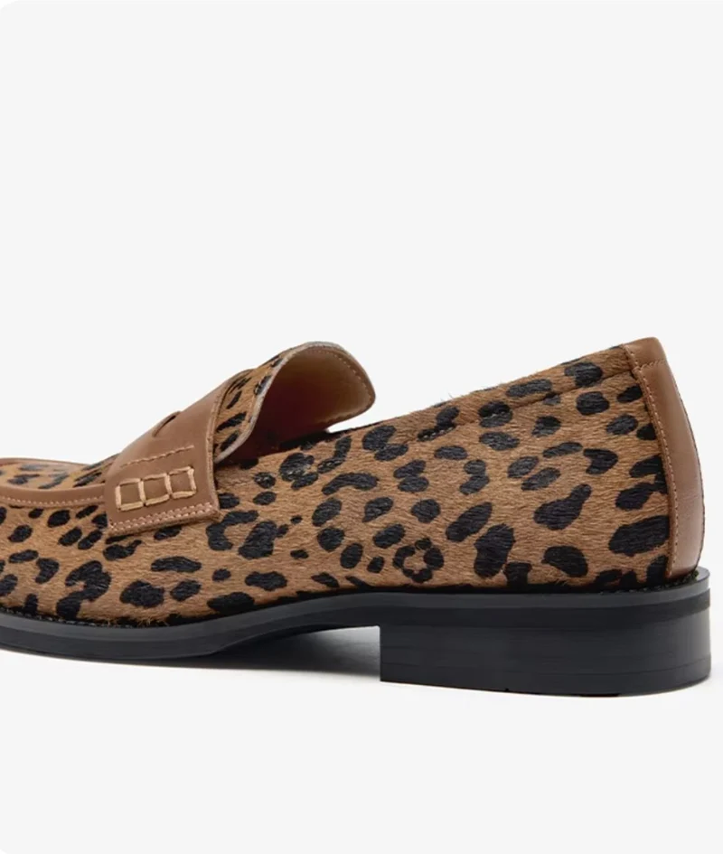 Mocassins Beiges À Semelle Plateforme Avec Motif Léopard