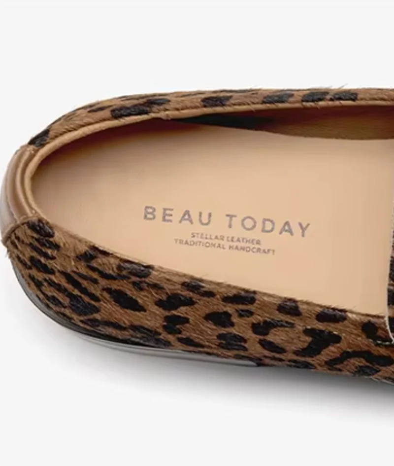 Mocassins Beiges À Semelle Plateforme Avec Motif Léopard