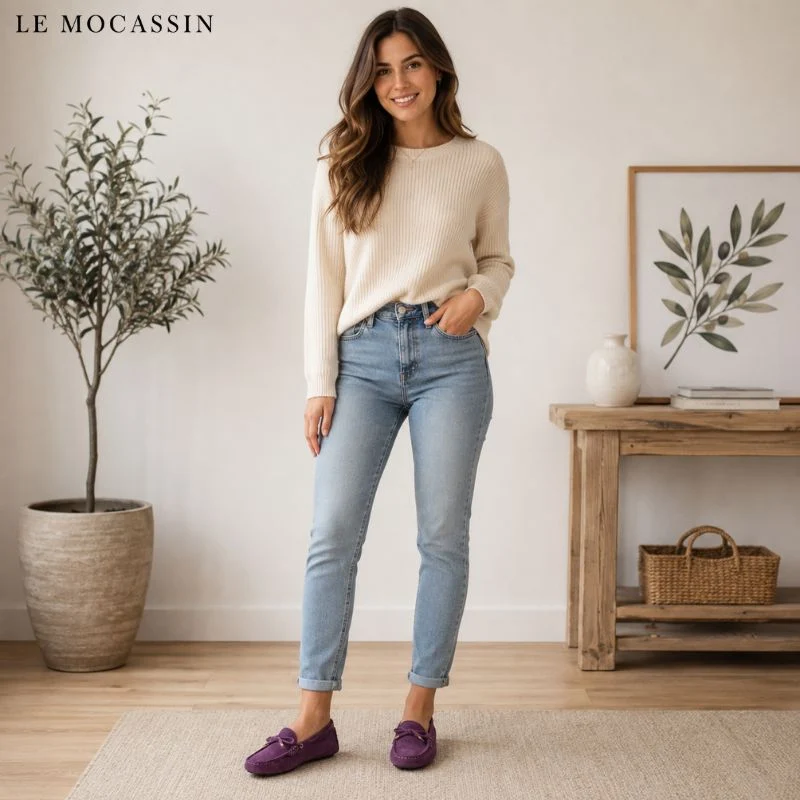 Mocassins Souples En Daim Pour Femmes