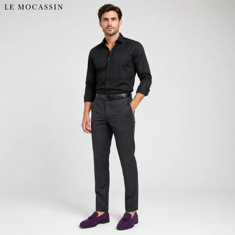 Mocassins Violets En Daim Pour Hommes