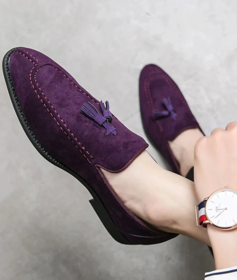Mocassins Violets En Daim Pour Hommes
