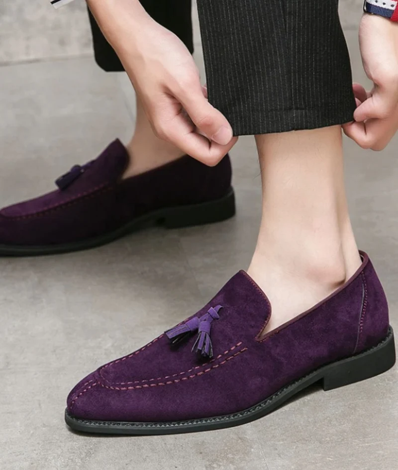 Mocassins Violets En Daim Pour Hommes