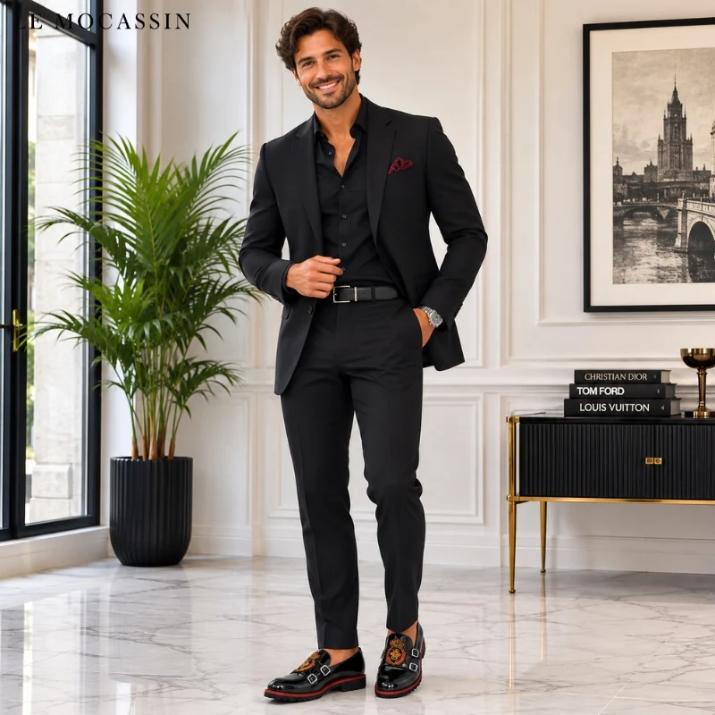 Mocassins Vernis Noirs Pour Hommes Estampes Abeille