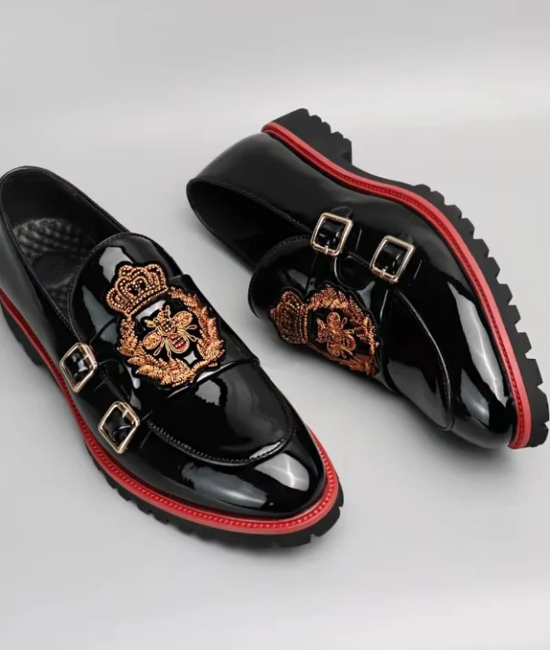 Mocassins Vernis Noirs Pour Hommes Estampes Abeille