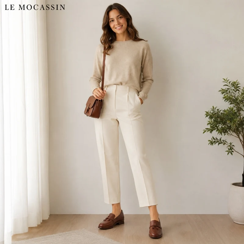 Mocassins Rétro En Cuir Souple À Talons Carré Pour Femmes