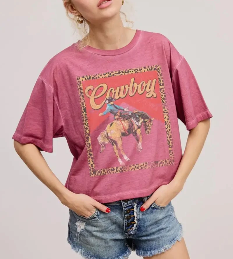 Pink Cowboy print tee
